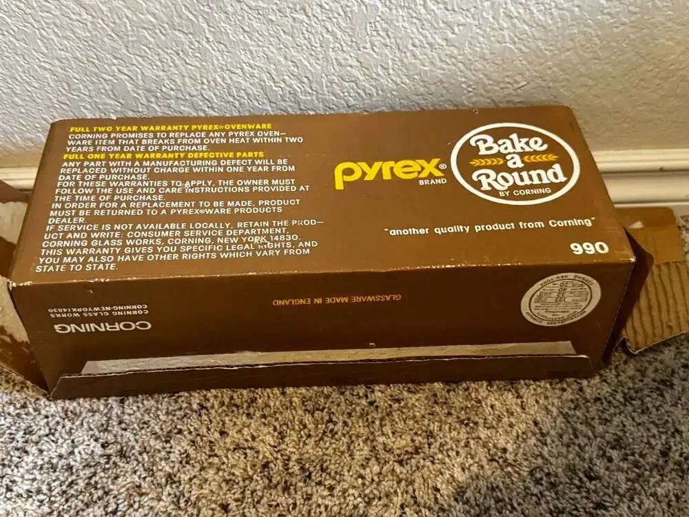 New Pyrex Bake A Round Glass Baguette Baking Tube Corning 990 Box & Instructions
